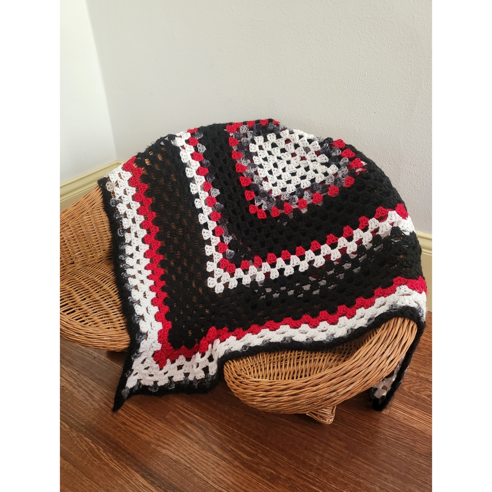 Cozy Black, Red, and White Crochet Throw Blanket